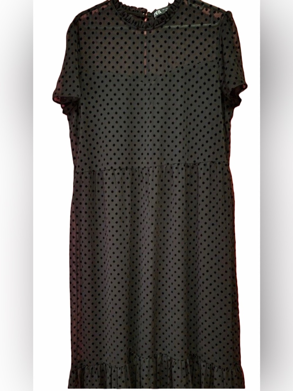 NWT Zara Black Flocked Polka Dot Midi Dress – XS